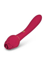 Load image into Gallery viewer, Secret Kisses Rosegasm Rechargeable Silicone Dual End Vibrator with Clitoral Stimulator and Flicker Tongue