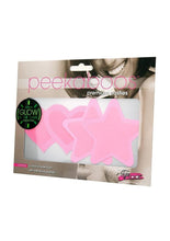 Load image into Gallery viewer, Peekaboo Glow In The Dark Hearts &amp; Stars Pasties - Hot Pink
