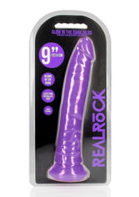 Load image into Gallery viewer, RealRock Slim Glow in the Dark Dildo with Suction Cup 9in - Purple