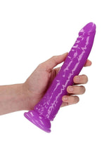 Load image into Gallery viewer, RealRock Slim Glow in the Dark Dildo with Suction Cup 9in - Purple