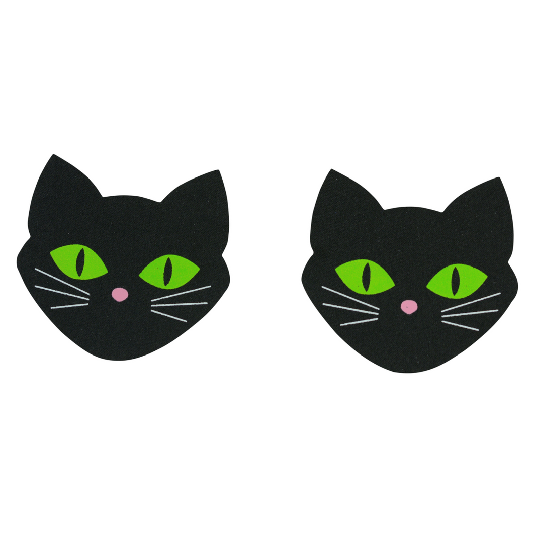PLE SUR: Nipple Covers Black Cat w Glow in Dark Eyes 5 Pack