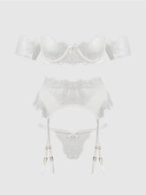 Load image into Gallery viewer, House of Desire: BRIDAL SATIN & LACE STRAPLESS BRA, GARTER BELT & TANGA THONG SET