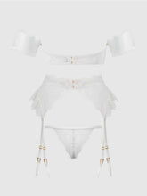 Load image into Gallery viewer, House of Desire: BRIDAL SATIN & LACE STRAPLESS BRA, GARTER BELT & TANGA THONG SET
