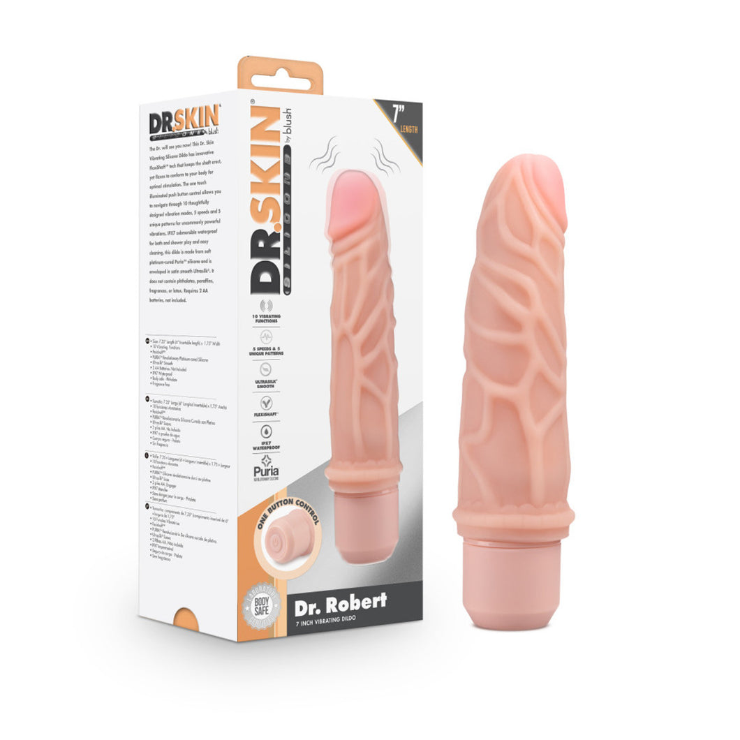 Dr. Skin Silicone - Dr. Robert - 7 Inch Vibrating Dildo -Beige