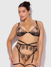 Load image into Gallery viewer, HOUSE OF DESIRE: DELILAH EMBROIDERED PUSH UP BRA, GARTER & THONG SET