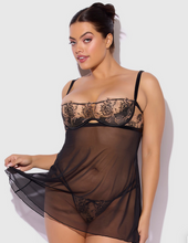 Load image into Gallery viewer, HOUSE OF DESIRE: DELILAH EMBROIDERED & MESH MONOWIRE BABYDOLL SET