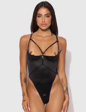 Load image into Gallery viewer, HOUSE OF DESIRE: IRYNA SILKY MICRO & ROPE CROTCHLESS TEDDY - BLACK