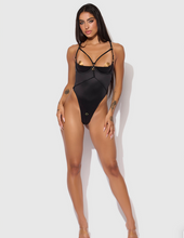 Load image into Gallery viewer, HOUSE OF DESIRE: IRYNA SILKY MICRO & ROPE CROTCHLESS TEDDY - BLACK
