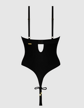 Load image into Gallery viewer, HOUSE OF DESIRE: IRYNA SILKY MICRO & ROPE CROTCHLESS TEDDY - BLACK