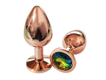 Load image into Gallery viewer, TOUCH OF FUR: Rose Gold Butt Plug with Round Rainbow Gem

