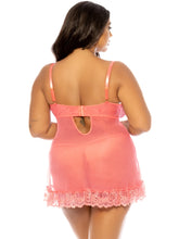 Load image into Gallery viewer, OH LA LA CHERI : Curvy Valentine Lacey Babydoll Set in SHELL PINK - 1X/2X
