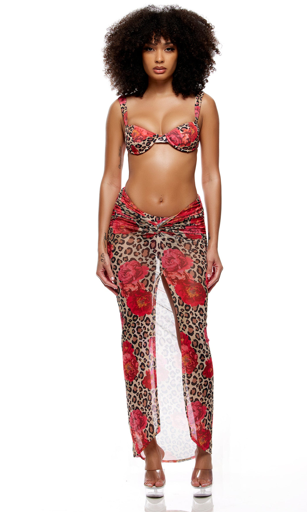 FORPLAY: Calabria Mesh Pool Maxi Skirt - Cheetah Coral