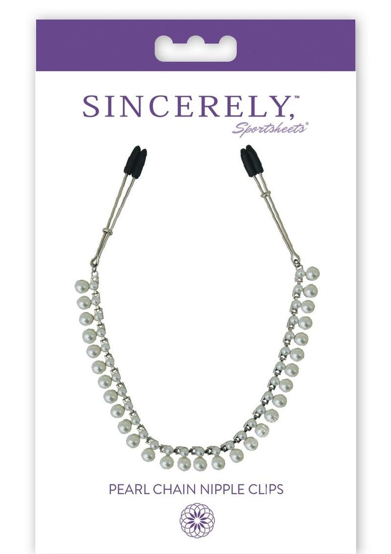 SINCERELY Pearl Chain Nipple Clips 20in - Silver/White
