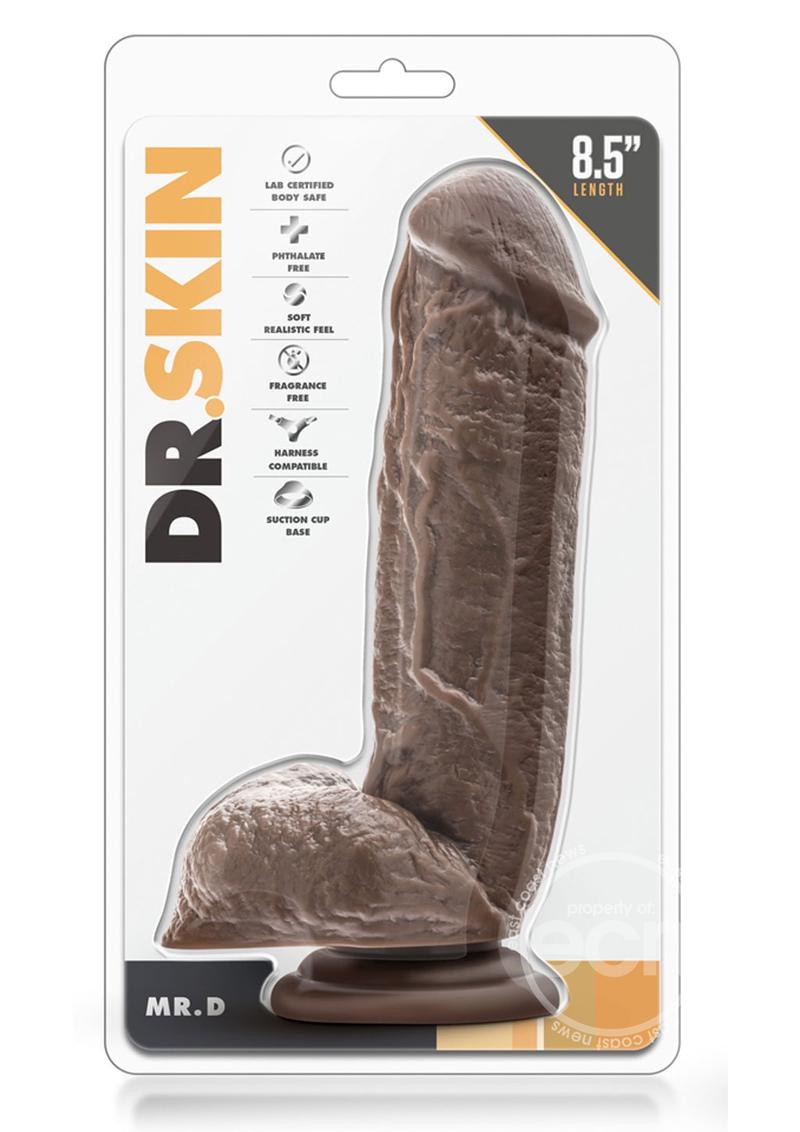 Dr. Skin Mr. D Dildo with Balls and Suction Cup 8.5in - Chocolate