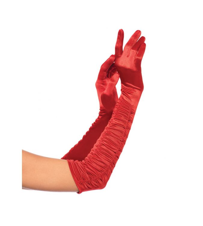 LEG AVENUE: Red Satin Ruched Opera Length Gloves