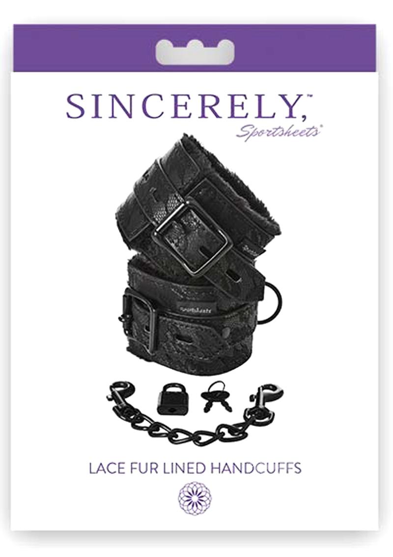 SINCERELY Lace Fur Lined Handcuffs - Black