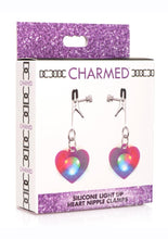 Load image into Gallery viewer, Charmed Silicone Light-Up Heart Nipple Clamps - Purple
