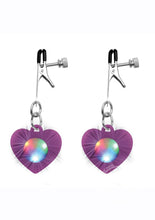 Load image into Gallery viewer, Charmed Silicone Light-Up Heart Nipple Clamps - Purple
