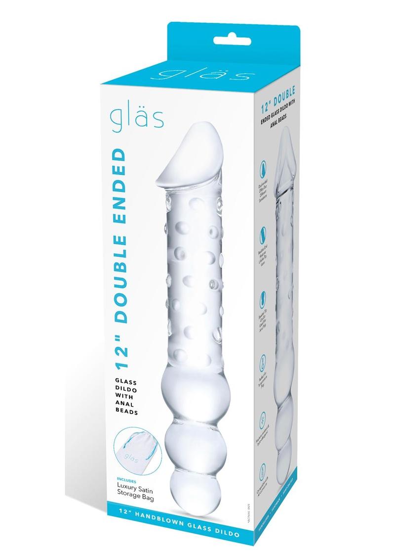 Glas: Double Ended Glas Dildo with Anal Beads 12in - Clear