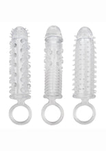 Load image into Gallery viewer, Textured Extension Set Penis Sleeves (3 piece) - Clear
