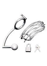 Load image into Gallery viewer, Cock Cage With Anal Stimulator - Stainless Steel
