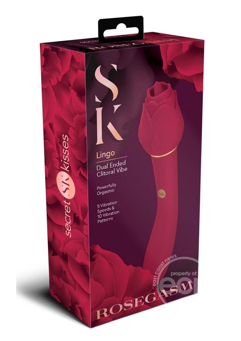 Secret Kisses Rosegasm Rechargeable Silicone Dual End Vibrator with Clitoral Stimulator and Flicker Tongue