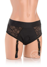Load image into Gallery viewer, Strap U Laced Seductress Lace Crotchless Panty Harness with Garter Strap
