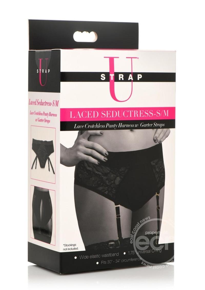Strap U Laced Seductress Lace Crotchless Panty Harness with Garter Strap