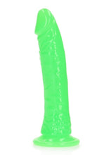 Load image into Gallery viewer, RealRock Slim Glow in the Dark Dildo with Suction Cup 7in - Green
