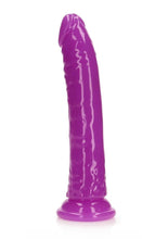 Load image into Gallery viewer, RealRock Slim Glow in the Dark Dildo with Suction Cup 9in - Purple

