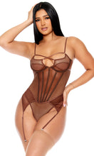 Load image into Gallery viewer, FORPLAY: Caught Up O-Net Corset Style Teddy - Brown
