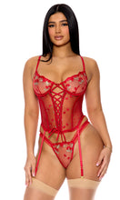 Load image into Gallery viewer, Forplay: Just a Taste Embroidered Bustier Lingerie Set - Rose
