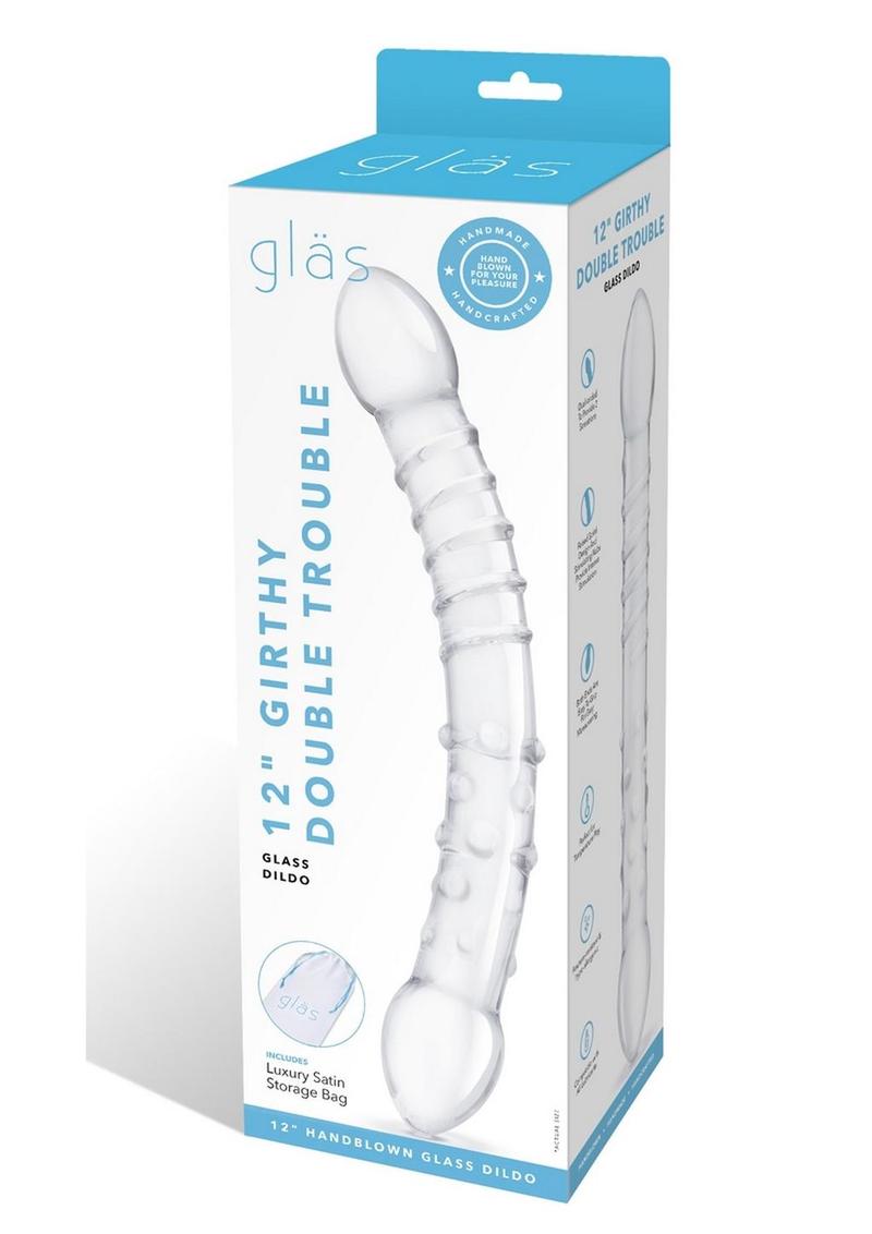 Glas Girthy 12”  Double Trouble Glass Dildo - Clear