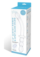 Glas 12” Girthy Ribbed G-Spot Glass Dildo with Handle Grip Double End