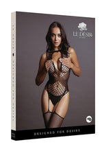 Load image into Gallery viewer, Le Desir Contrast Suspender Bodystocking - O/S - Black
