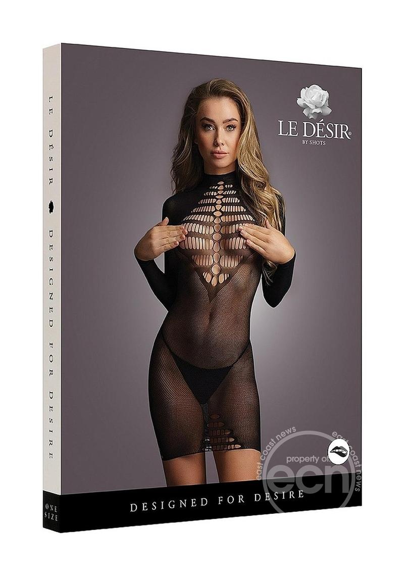 Le Desir Long Sleeve Fishnet Dress - O/S - Black