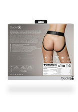 Load image into Gallery viewer, Ouch! Vibrating Strap-On Panty Harness with Open Back with Rechargeable Bullet - Varous Sizes - Black
