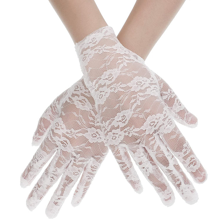 Wrist Length Lace Gloves White