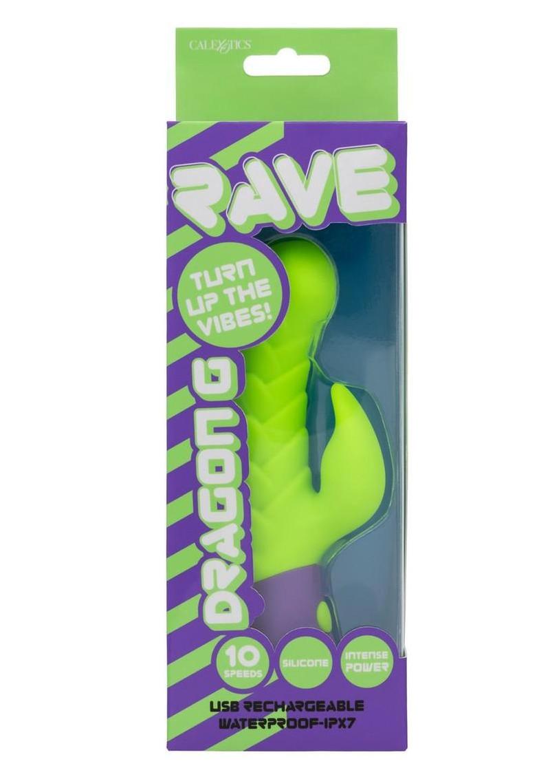 Rave Dragon G Rechargeable Silicone Rabbit Vibrator - Green/Purple