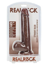 Load image into Gallery viewer, RealRock Realistic Skin Straight Realistic Dildo with Balls and Suction Cup 9in - Chocolate
