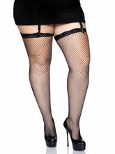 Load image into Gallery viewer, Gwen Fishnet Thigh High Stockings - Black QUEEN SIZE [150-220 LBS]
