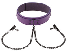 Load image into Gallery viewer, SPARTACUS : Purple Leather Collar with Broad Tip Clamps
