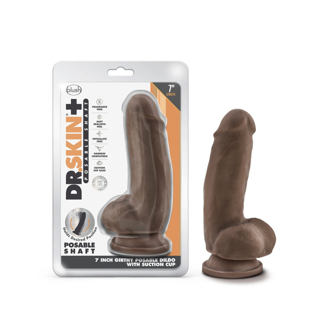 Dr. Skin Plus - 7 Inch Girthy Posable Dildo With Balls - Chocolate