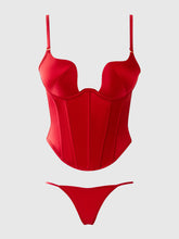 Load image into Gallery viewer, HOUSE OF DESIRE: Brigeta Fitted Deep Plunge Push Up Bustier With G-String
