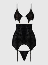 Load image into Gallery viewer, House of Desire: SNAKE VELVET-BURNOUT MESH CHEMISE &amp; G-STRING SET
