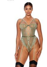 Load image into Gallery viewer, ForPlay - CROSS MY HEART: Mesh and Criss Cross Teddy with Garters
