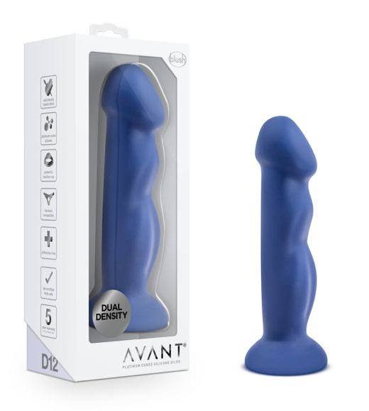 Avant D12  Curved G-Spot Dildo with Suction Cup Base 8in - Indigo