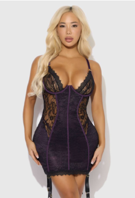 HOUSE OF DESIRE: Jocelyn Satin & Lace Chemise & G-String Set