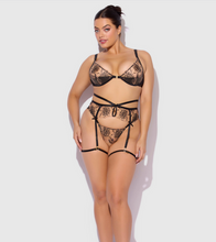 Load image into Gallery viewer, HOUSE OF DESIRE: DELILAH EMBROIDERED PUSH UP BRA, GARTER &amp; THONG SET
