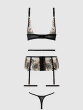 Load image into Gallery viewer, HOUSE OF DESIRE: DELILAH EMBROIDERED PUSH UP BRA, GARTER &amp; THONG SET
